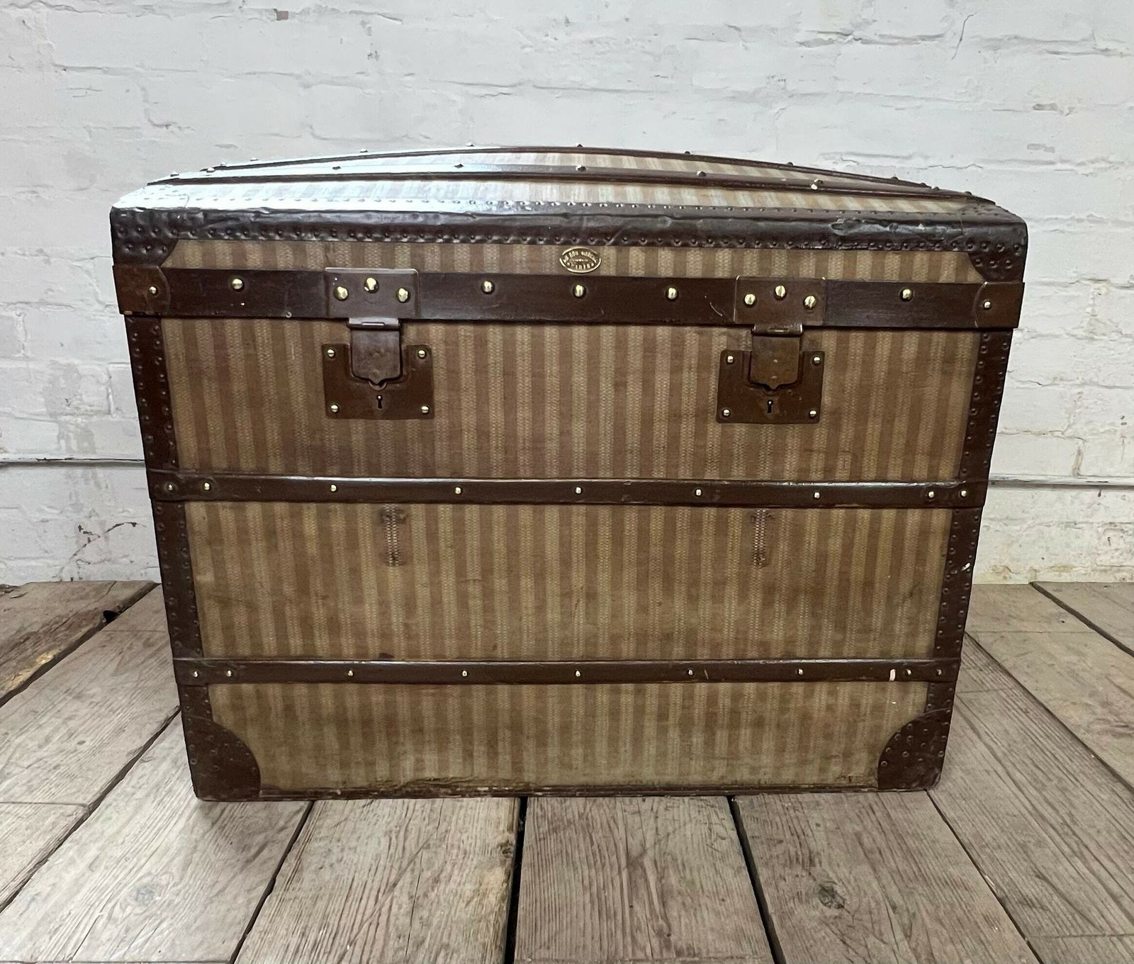 Antique Woven Fabric Steamer Trunk, Travel Chest , Room Decor , Home Interiors photo Furniture
