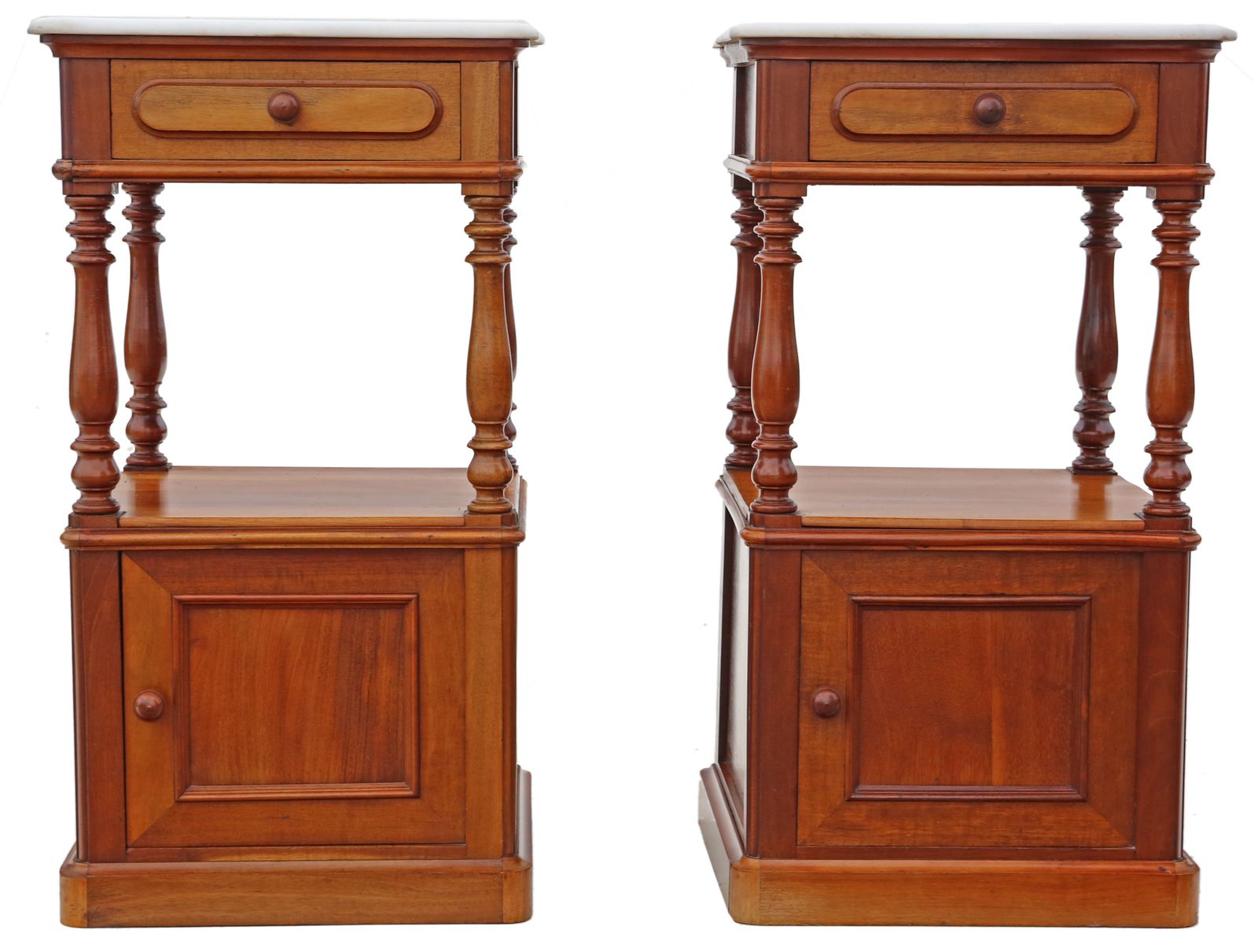 Antique Fine Quality Pair Of French Walnut Bedside Tables Cupboards Marble Tops C1920 photo furniture