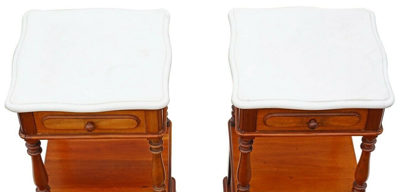 Antique Fine Quality Pair Of French Walnut Bedside Tables Cupboards Marble Tops C1920 photo for sale