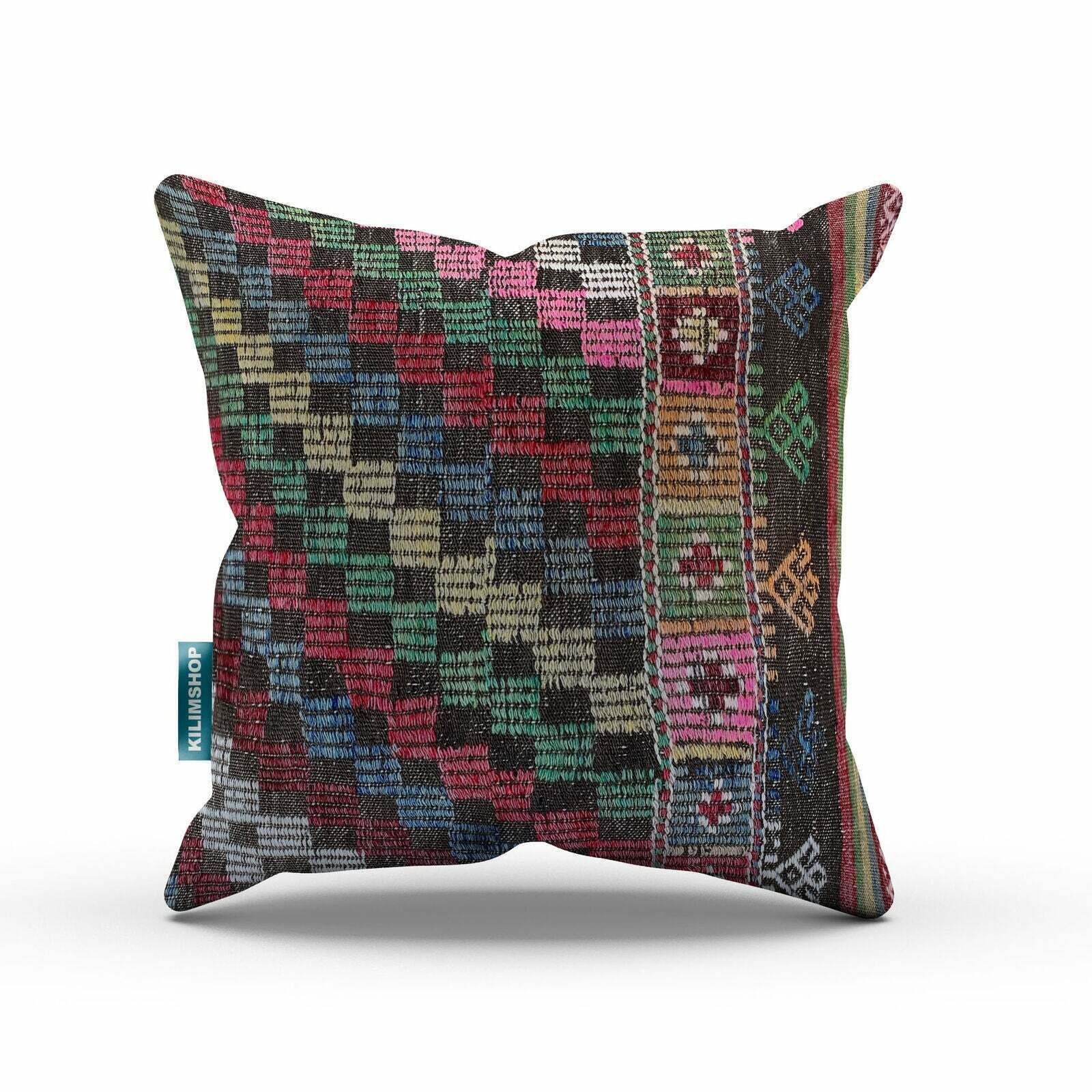 Turkish Kilim Cushion Cover 60x60 Cm Square Wool Kelim Pillow Moroccan  66398 photo furniture