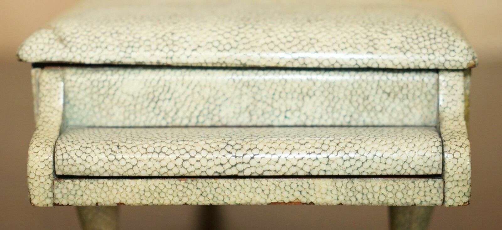 Super Rare Antique Shagreen (Shark Skin) Burr Walnut Musical Jewellery Piano Box photo vinterior