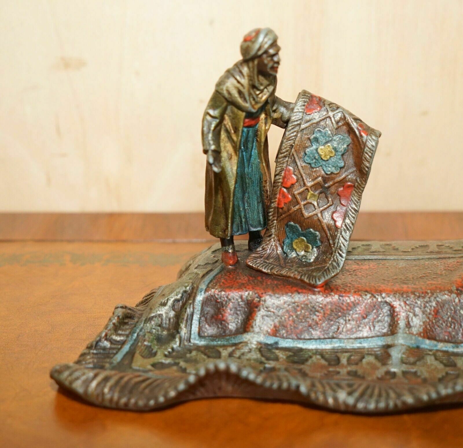 Austrian Cold Painted Bronzed Carpet Seller Ink Stand After Franz Bergman photo for sale