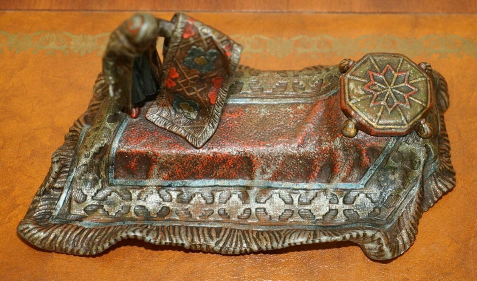 photo furniture Austrian Cold Painted Bronzed Carpet Seller Ink Stand After Franz Bergman