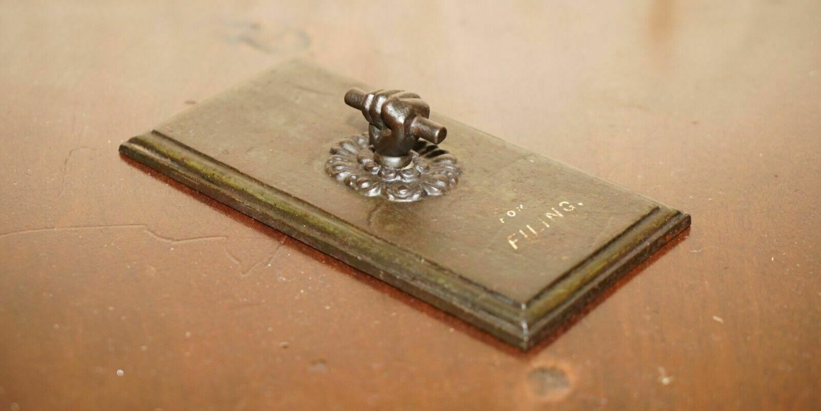 Rare Antique Victorian A Kenrick & Sons N°5 Clenched Fist Bronze Paperweight photo furniture