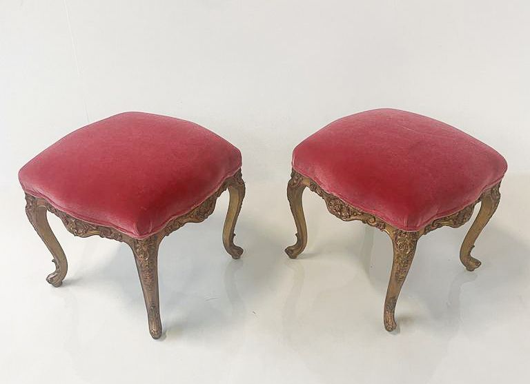 Contemporary Pair Of Stools Louis XV Style, Red Velvet, Belgium photo Furniture
