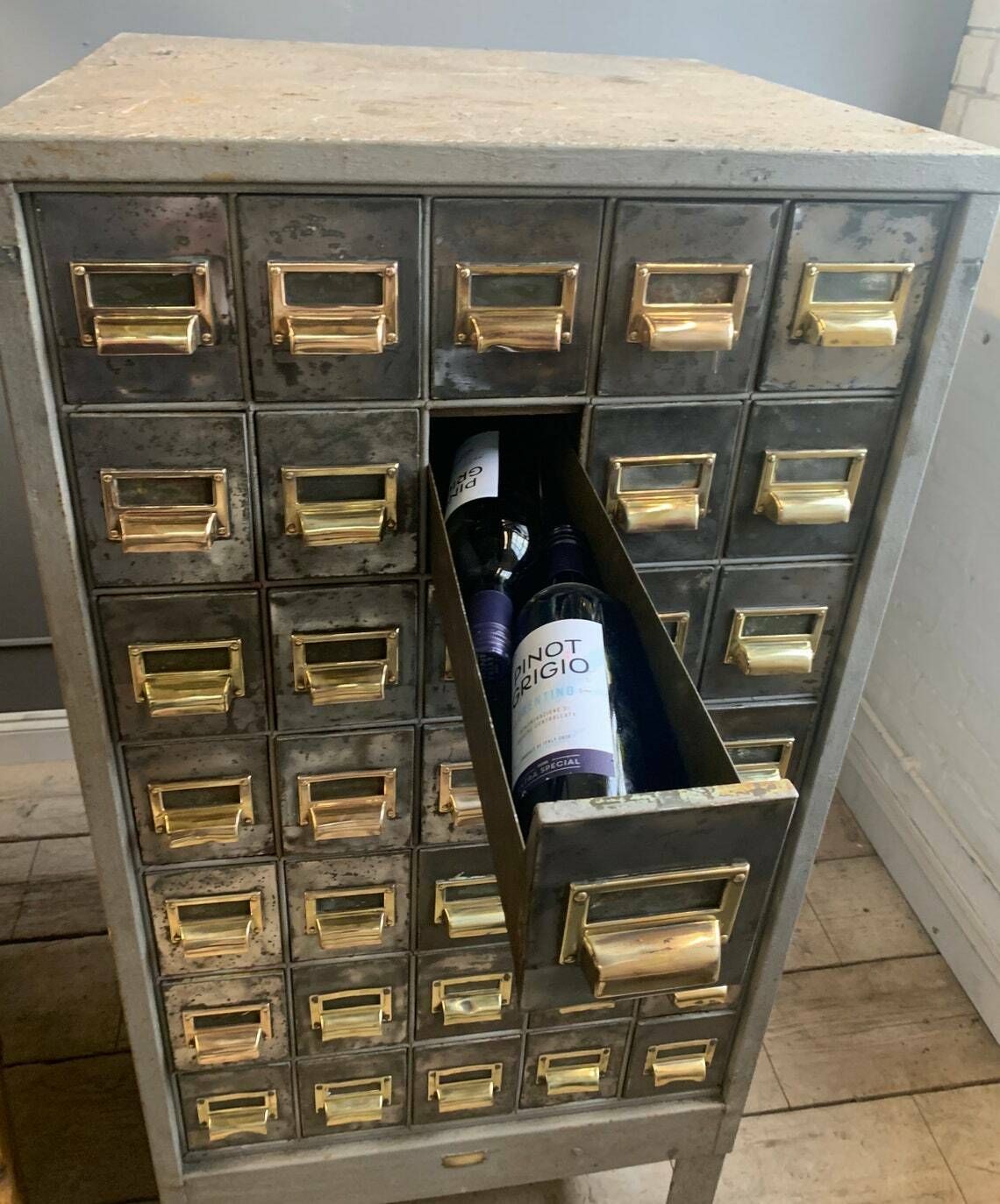 Stunning Large Antique Industrial Draw Unit Wine Bottle Holder Home Decor Furniture photo vintage