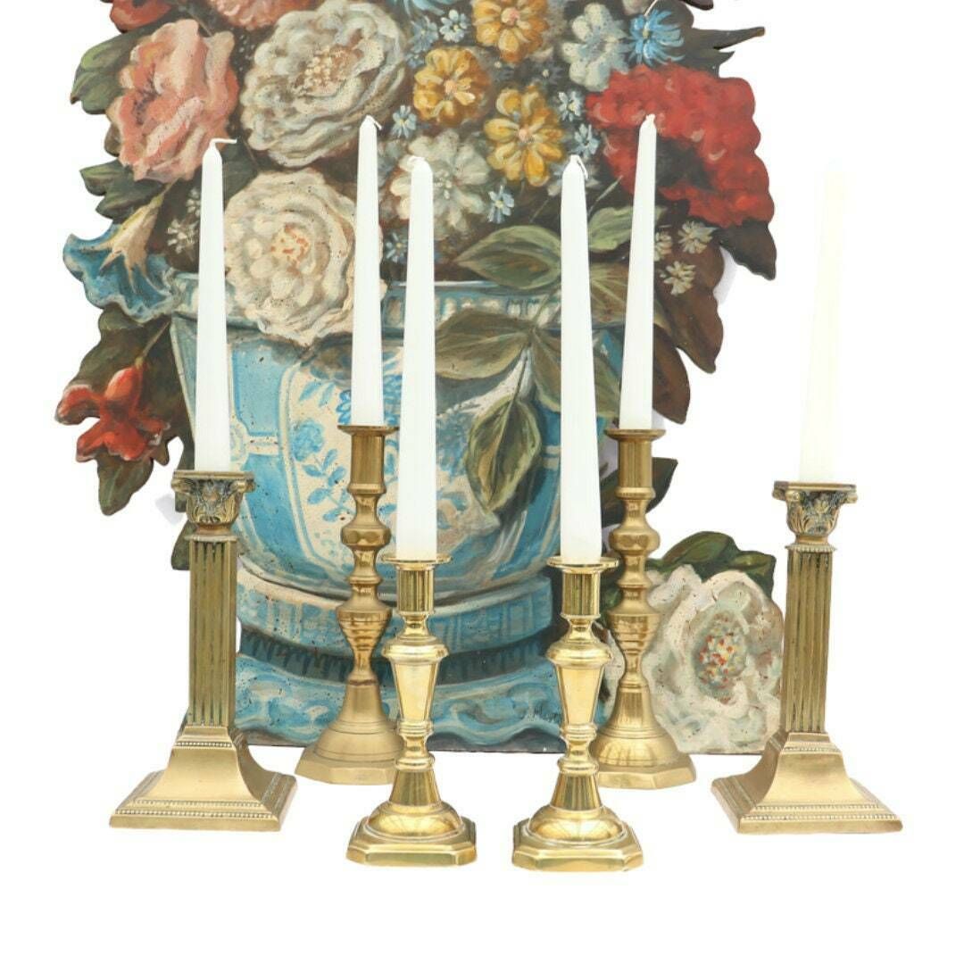 Large Victorian Brass Candle Holder Octogonal Base   Made In England . Antique Candleholders . photo buy