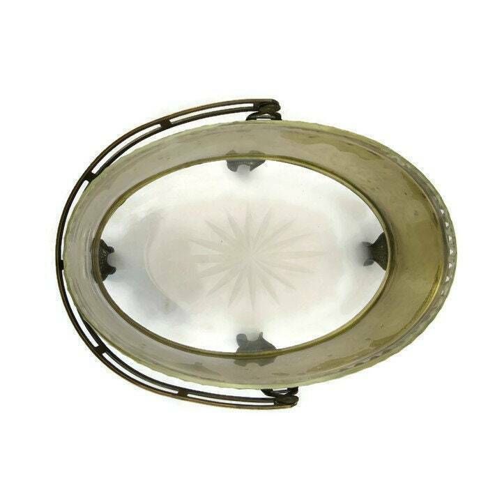 Antique Brass And Cut Glass Bridal Basket  Centrepiece With Engraved Artichokes. photo buy