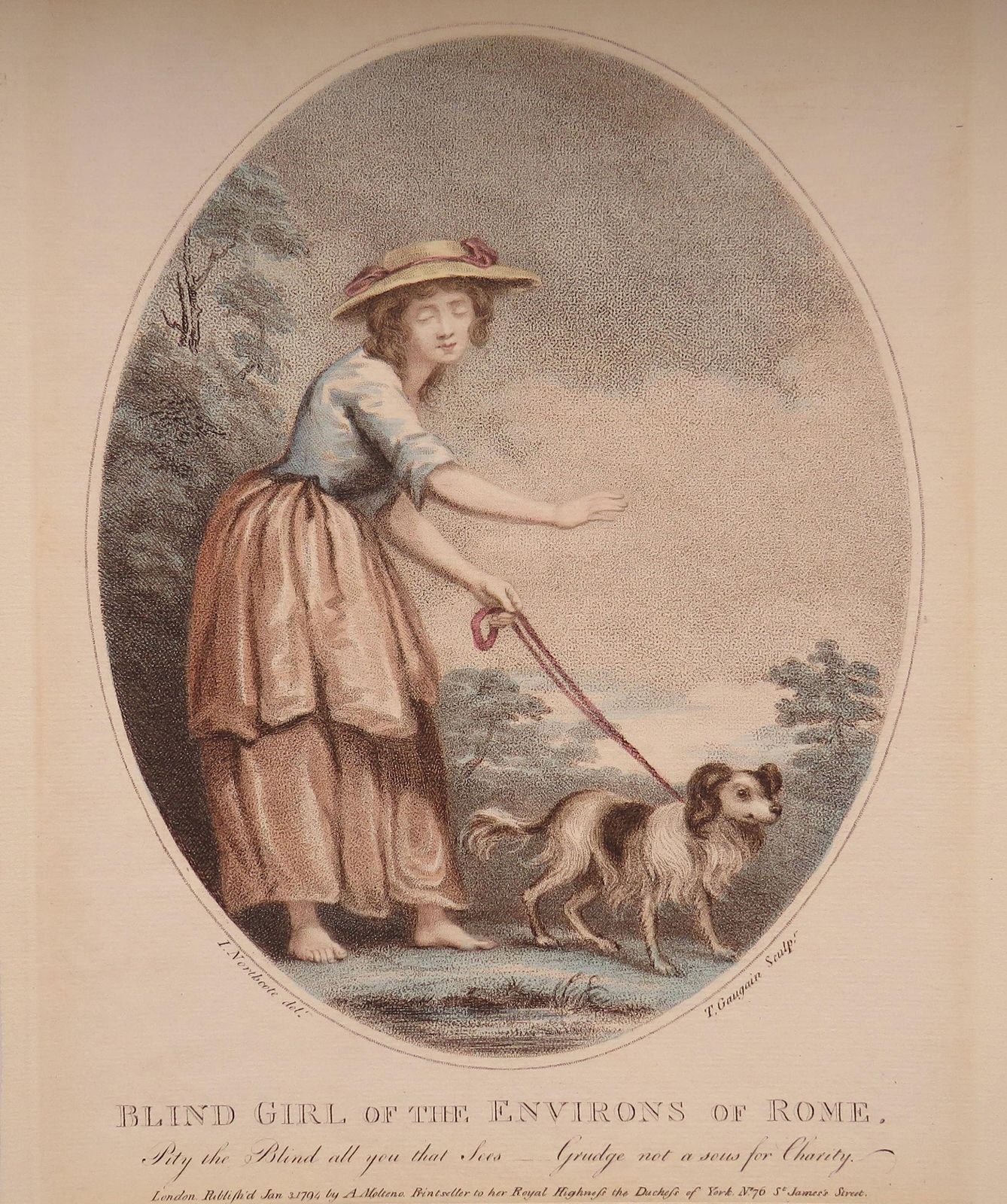 Blind Girl Of The Environs Of Rome. Pity The Blind All You That Sees   Grudge Not A Sous For Charity 1794.Stipple Engraving.Antique Print photo furniture