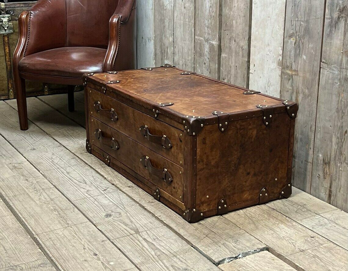 Leather Console 2 Draw English Handmade Coffee Table Room Decor Hand Dyed Bridle Leather Luxury Homes Inspired Travel photo 1553.0