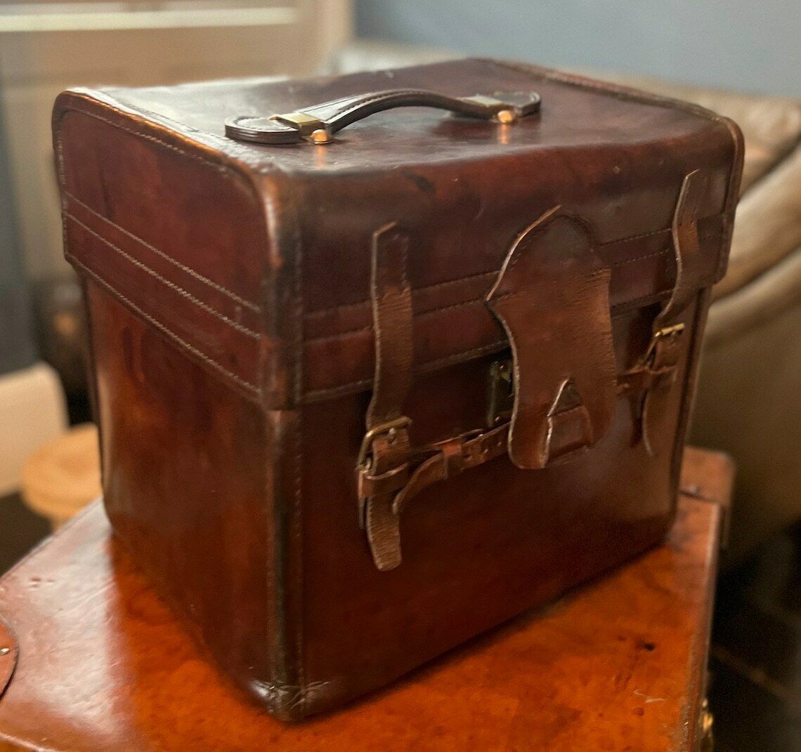 Victorian Hatbox Trunk By John Pound London Antique Travel Case Solid Leather photo 747.0