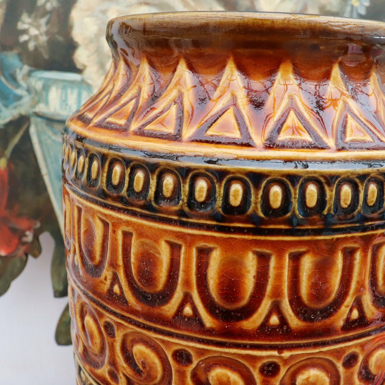 Mid Century Modern West Germany Floor Vase By Bay Keramik Pattern 92 40 H 16'' photo for sale