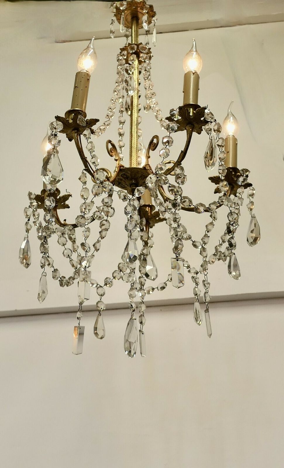 Large French Crystal And Brass 5 Branch Chandelier photo 1020.0