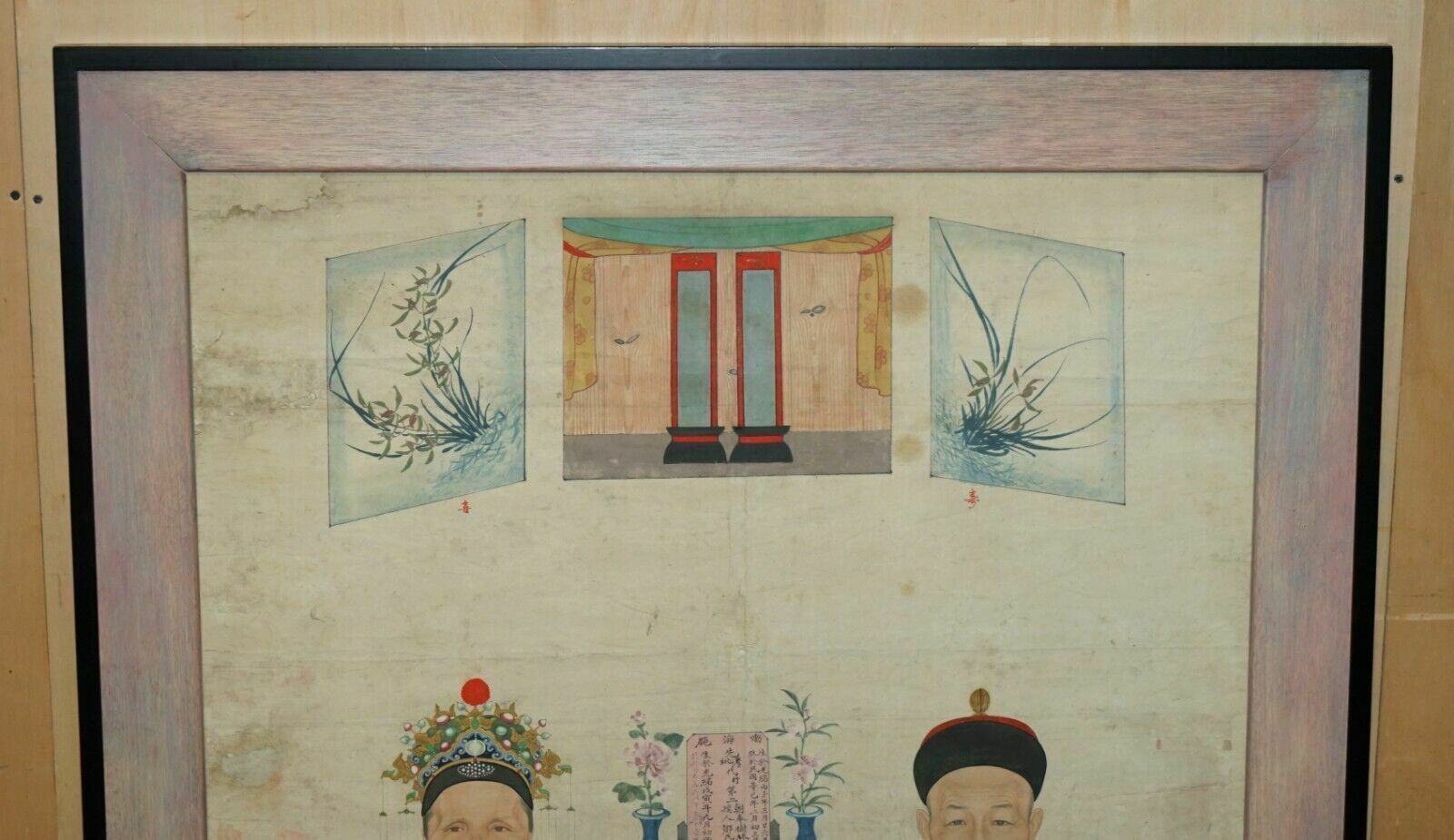 Extra Large 162x113cm Antique Chinese Ancestral Portrait With Lovely Black Frame photo furniture