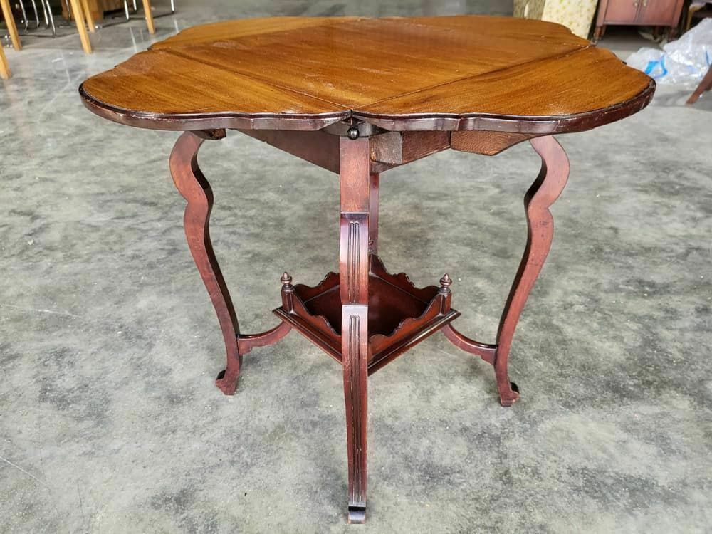 Antique Edwardian Mahogany 4 Drop Leaf Curved Occasional Tea Dining Card Table photo vintage