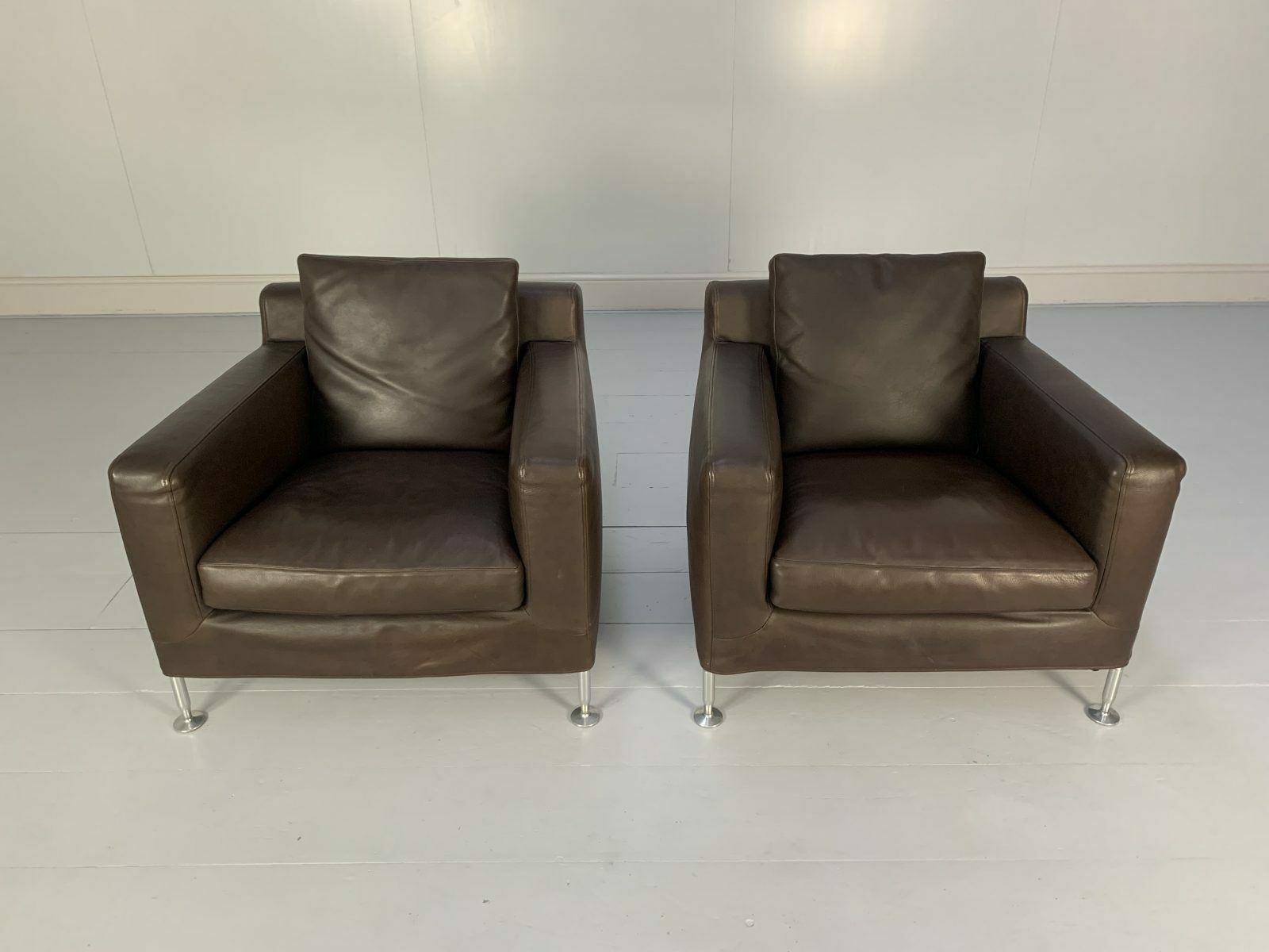 Pair Of B&B Italia “Harry H85” Armchairs – In Brown “Gamma” Leather photo furniture