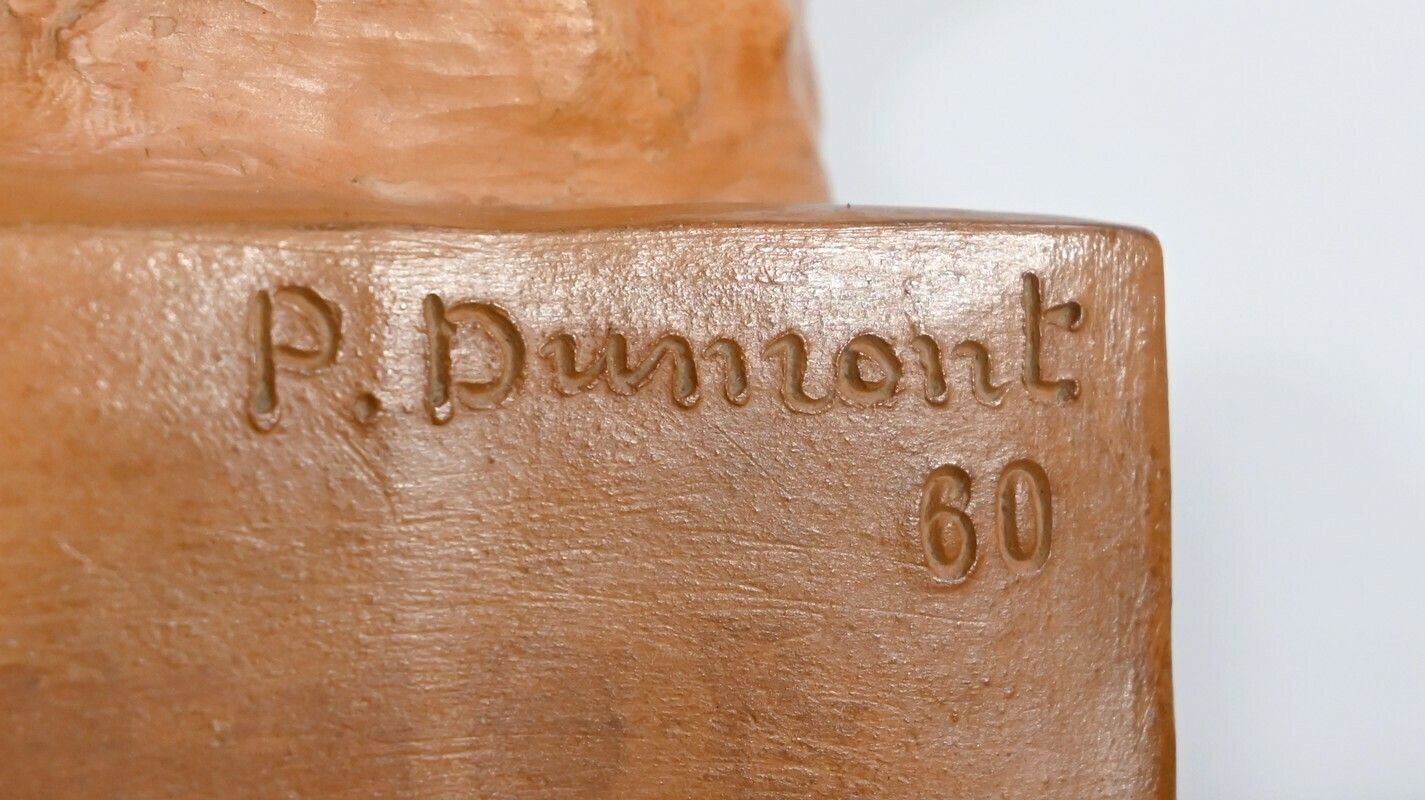 photo vintage Group In Patinated Terracotta, “Mother And Her Children”, Signed P. Dumont, Art Deco – 1920