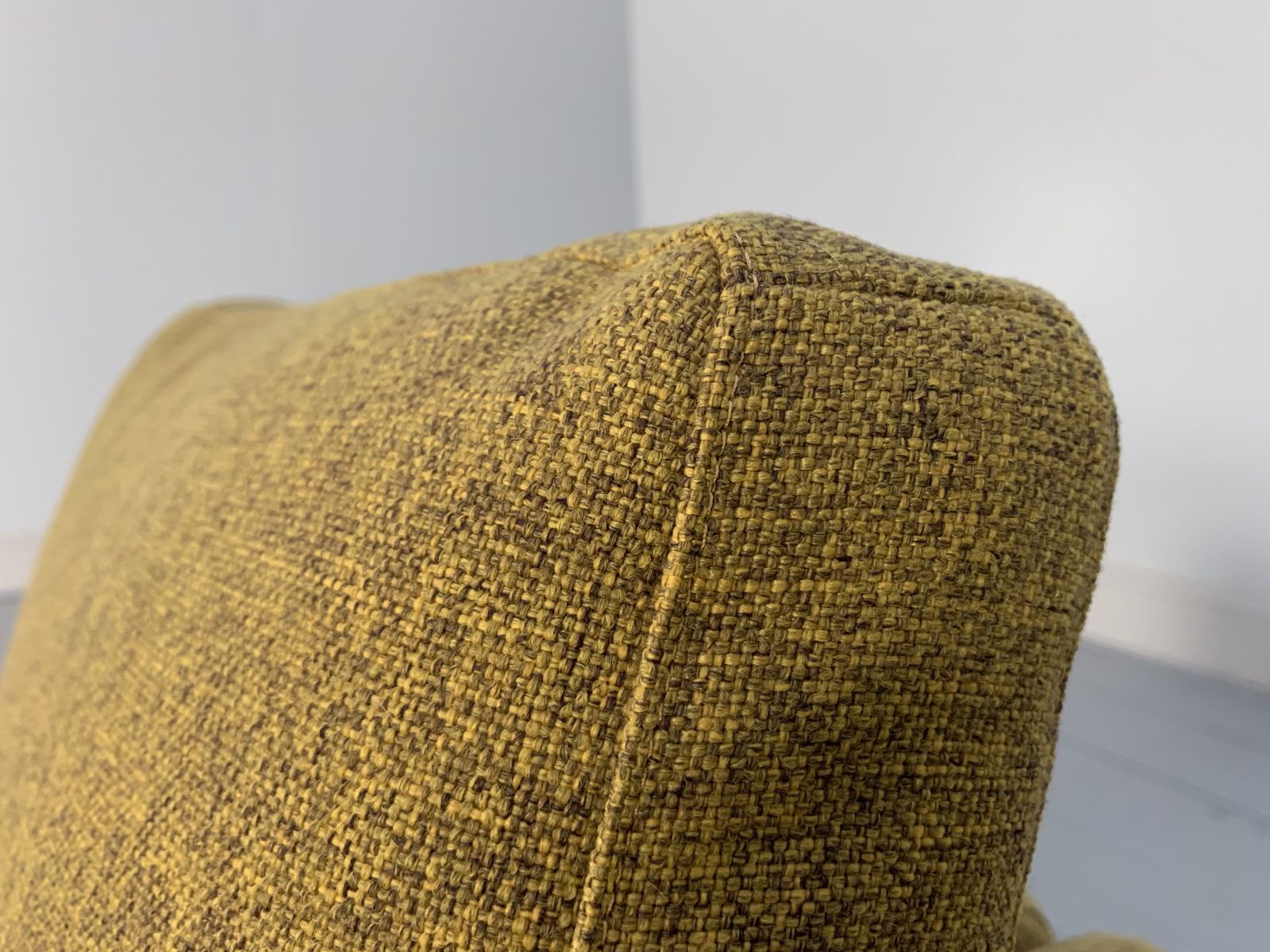 Furniture Zanotta “Alfa 1326” L  Shape Sofa & Ottoman – In Mustard Yellow Linen & Black Leather photo