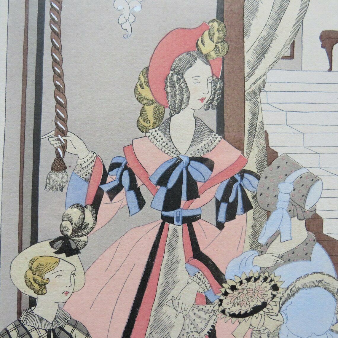 Le Visite By Ro Keezer Original Pochoir C1930s  Original Art Deco Victorian Revival Stencil Le Visite photo for sale