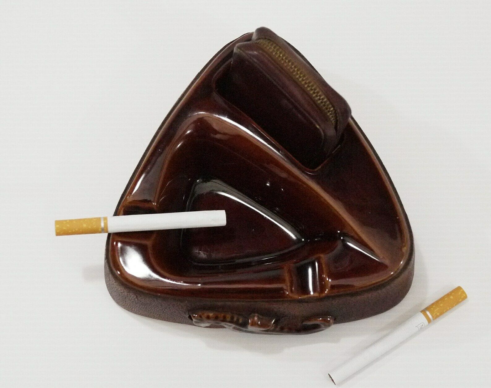 Antique French Ceramic Ashtray With Leather Case photo buy