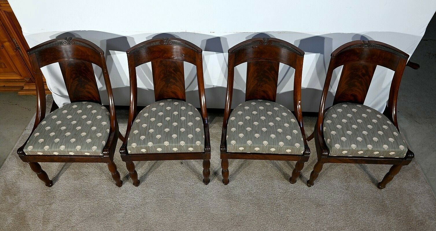 Suite Of 4 Gondola Chairs In Cuban Mahogany, Restoration Period – Early 19th Century photo vinterior