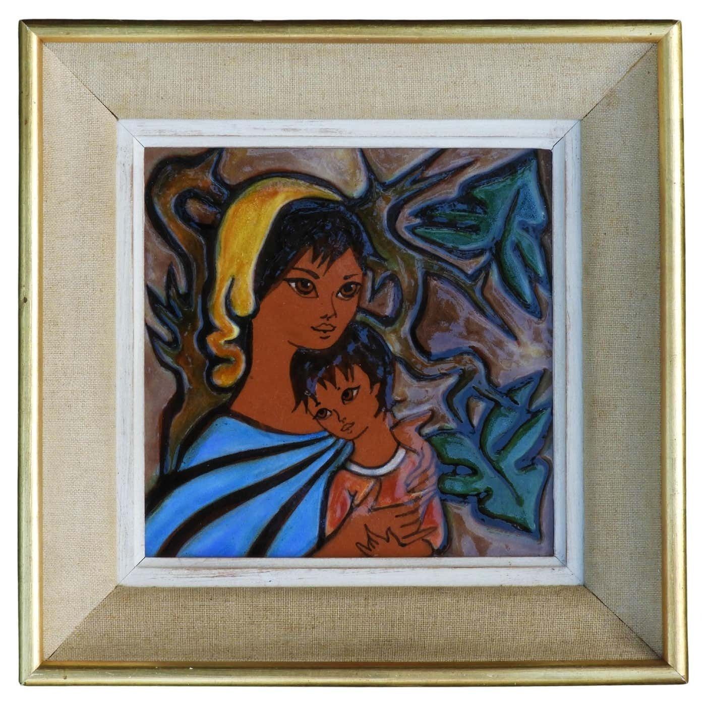 Madonna And Child Mid Century Ceramic Wall Art C1950 Free Shipping