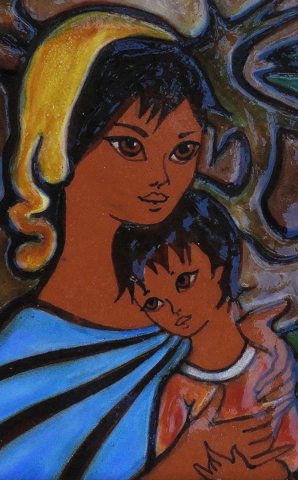Madonna And Child Mid Century Ceramic Wall Art C1950 Free Shipping photo Art