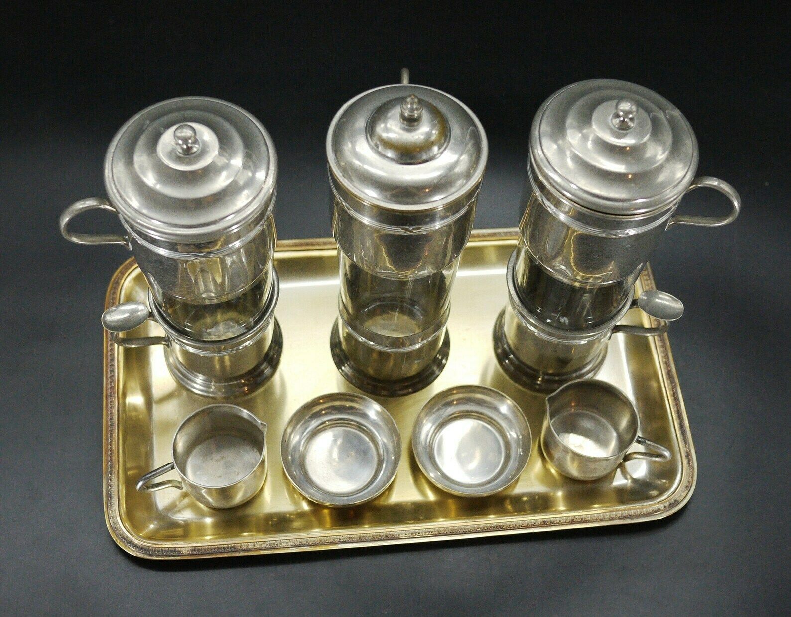 French Silver Plate Coffee Cups Filter Set With Tray, S/8 photo for sale