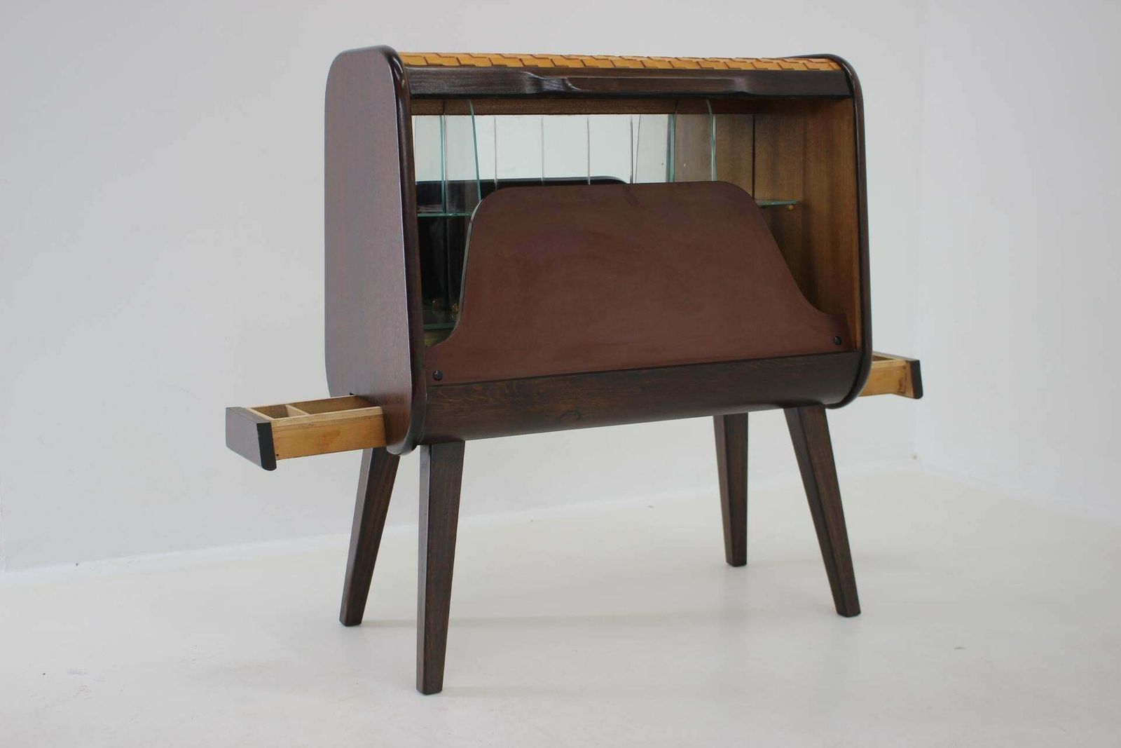 photo vinterior 1950s Rare Wooden Bar Cabinet, Czechoslovakia
