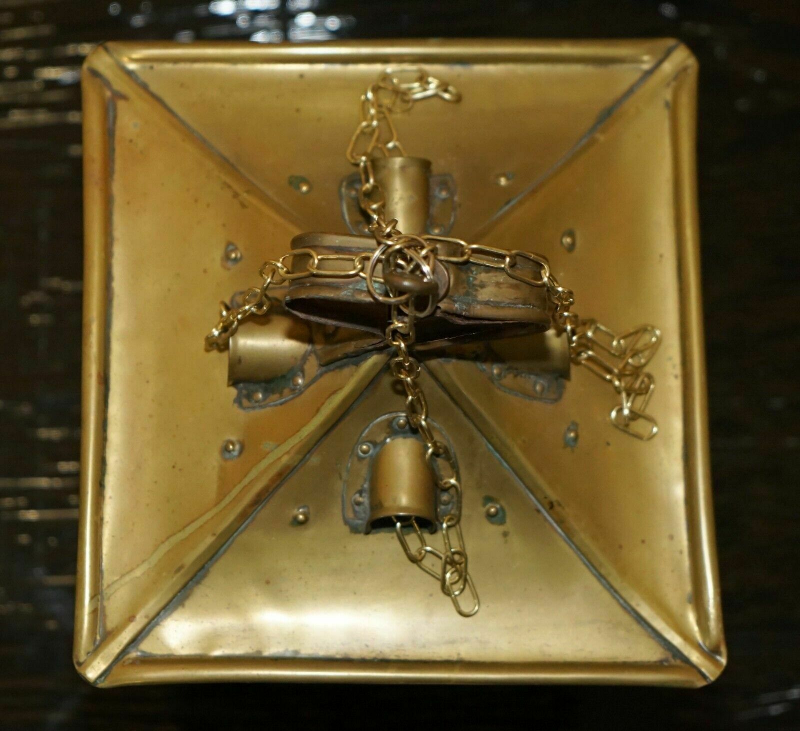 photo vintage Antique Art Neouve Brass And Frosted Glass Hanging Lantern Or Table Lamp