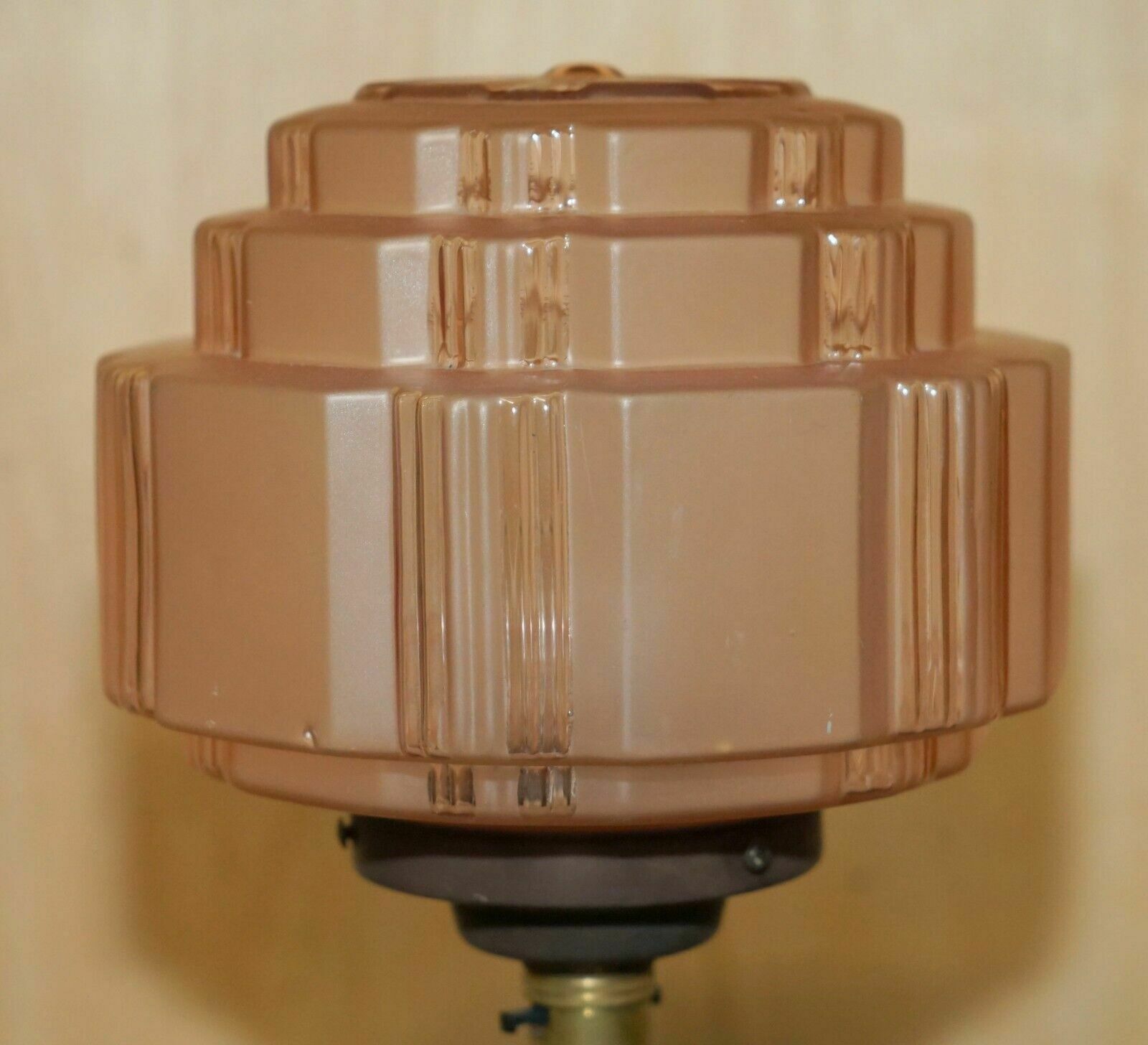 Stunning Art Deco Circa 1930's Peach Glass Table Lamp With Mirrored Panels photo 950.0