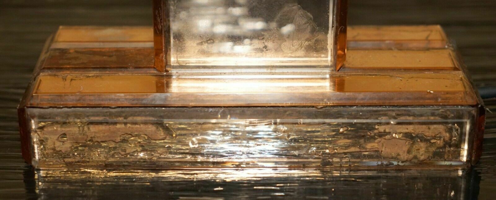 photo buy Stunning Art Deco Circa 1930's Peach Glass Table Lamp With Mirrored Panels