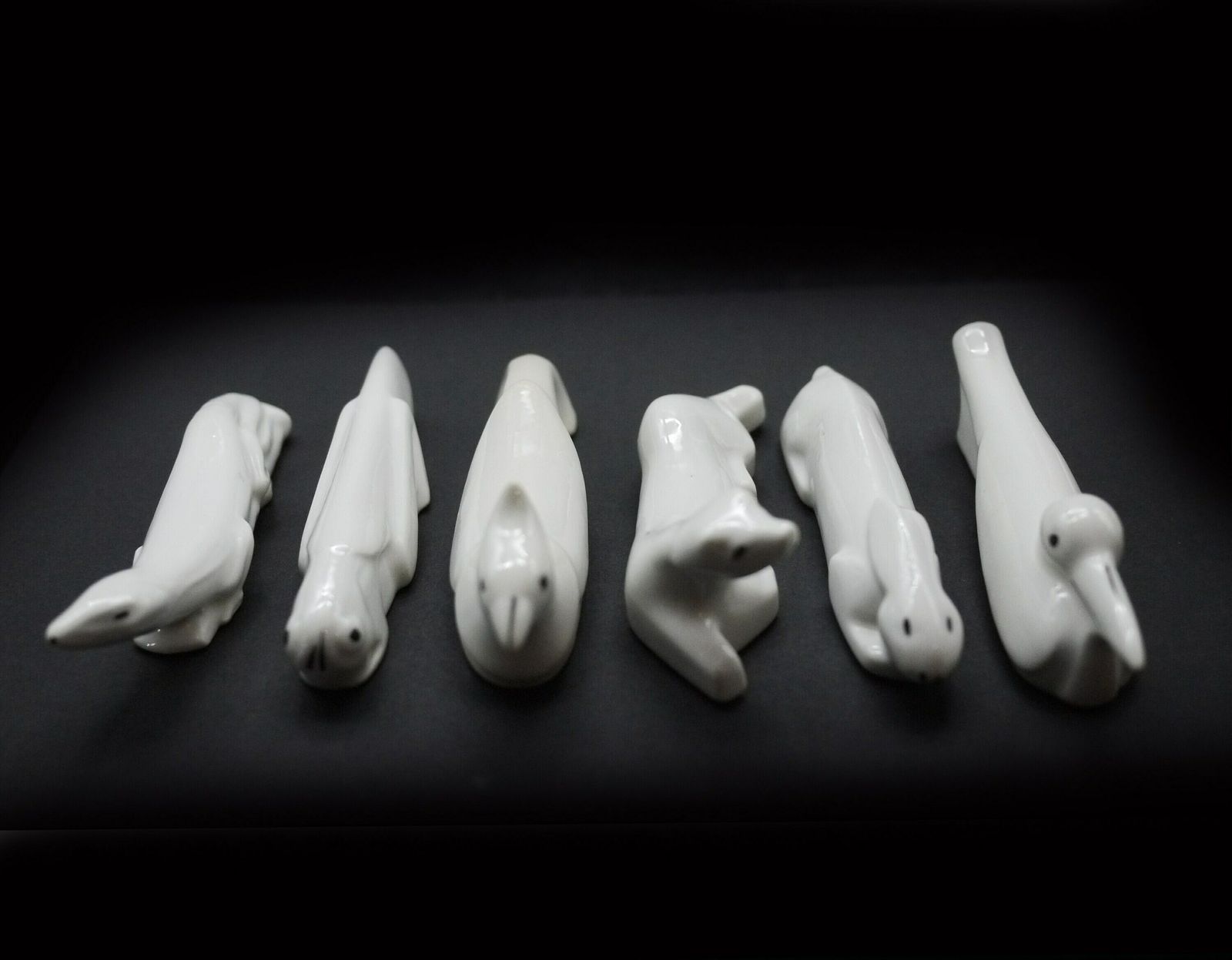Art Deco Porcelain Animal Figure Knife Rests, S/10 photo vintage