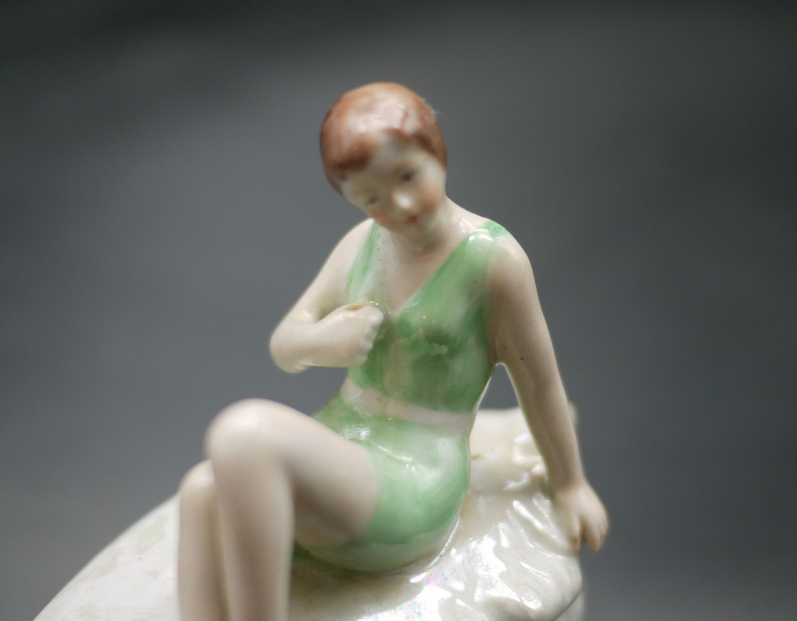 Art Deco Porcelain Bathing Beauty Dresser Box photo for sale