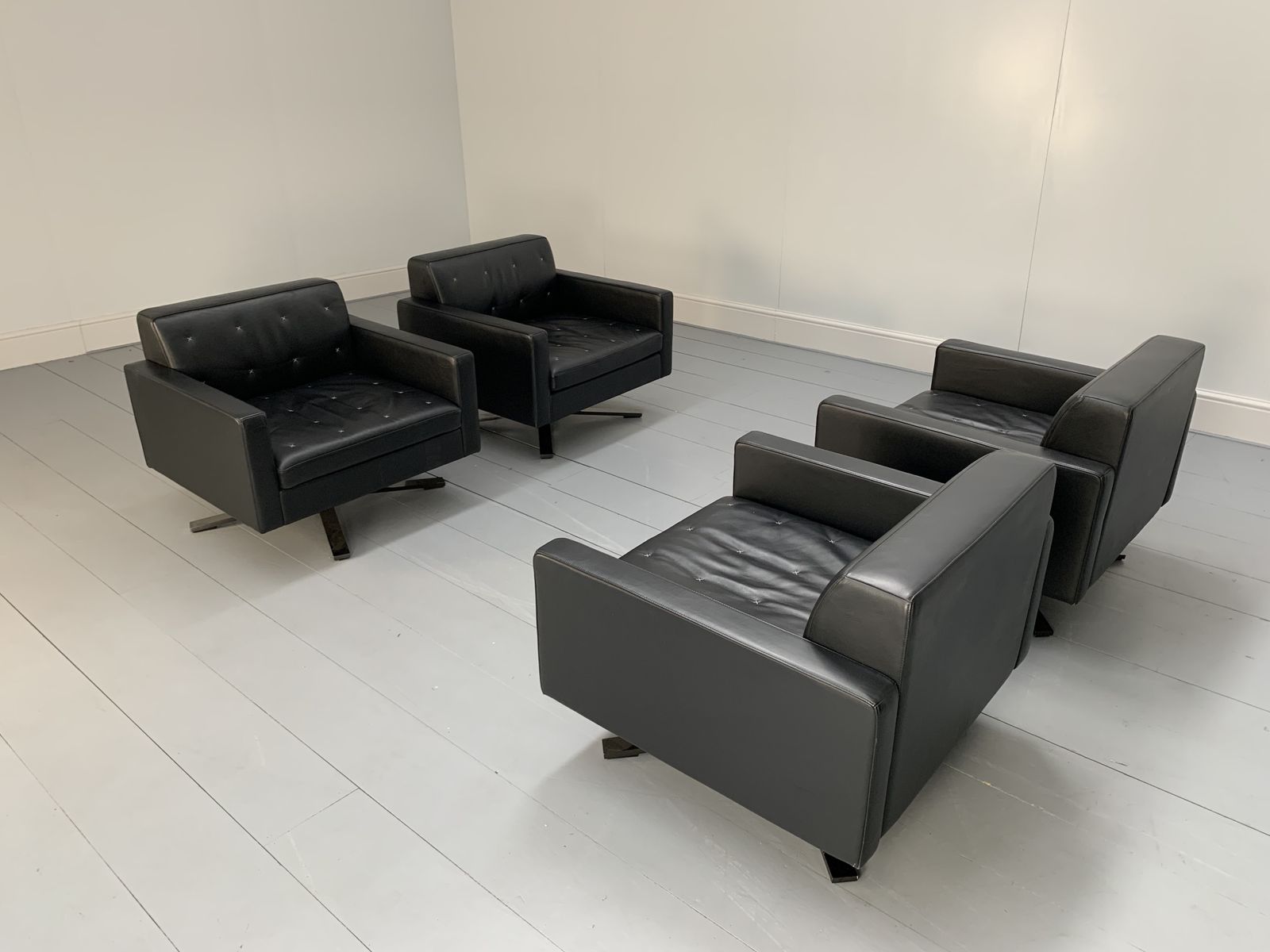 Suite Of 4 Poltrona Frau “Kennedee” Armchairs In Black “Pelle Frau Sc” Leather