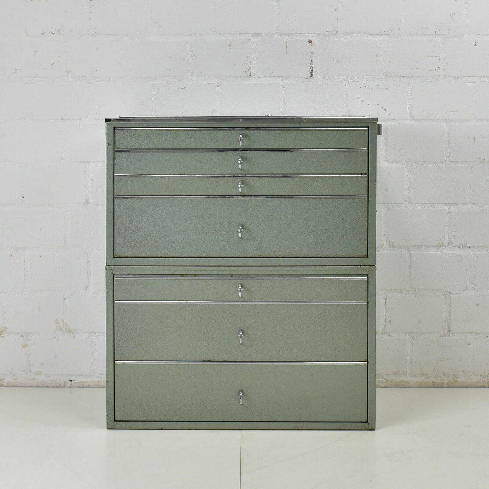 Portable Bundeswehr Doctor's Cabinet, 2 Part Metal Cabinet, Dentist's Cabinet Around 1970 photo furniture
