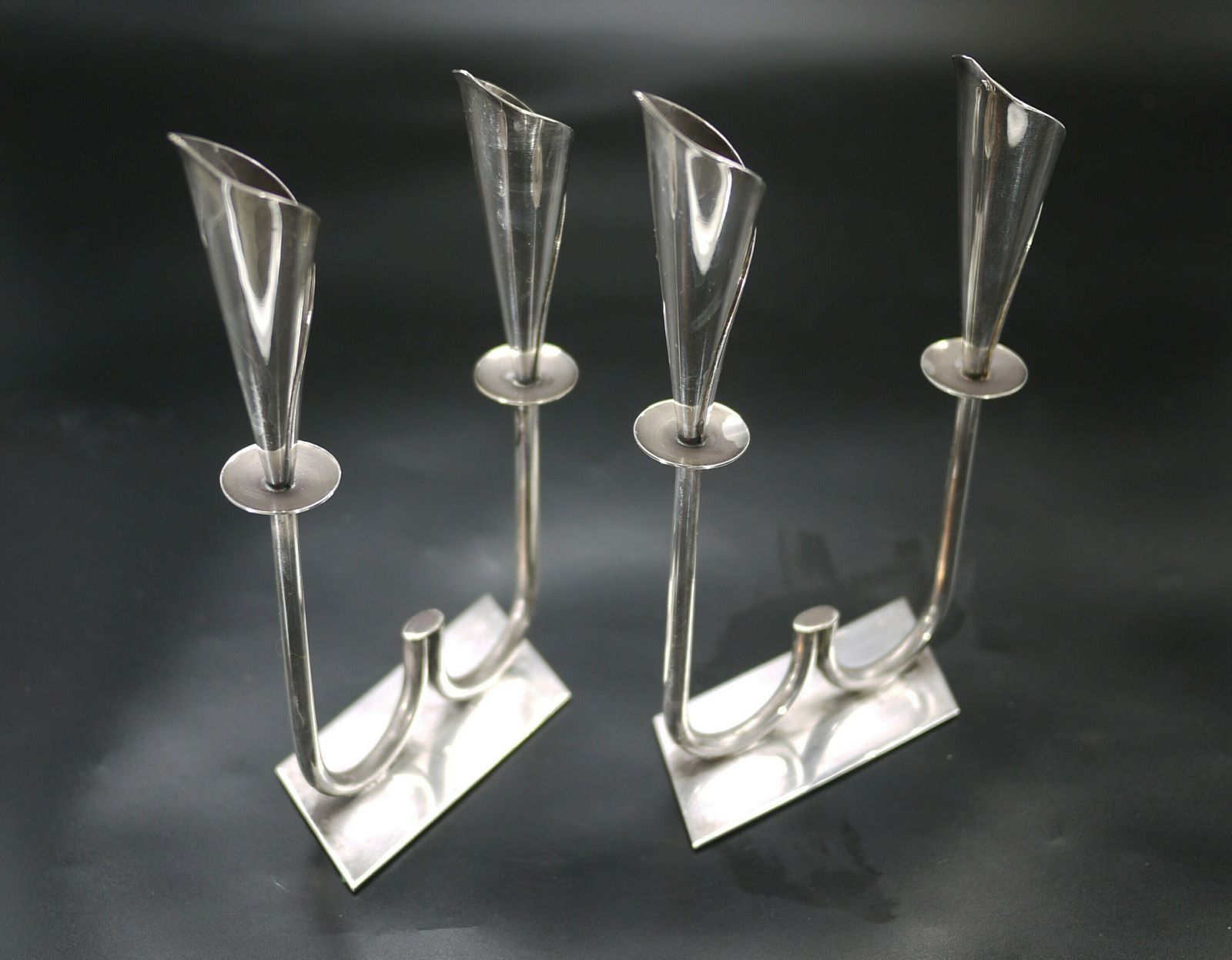 Pair Of Hans Jensen Calla Lily Silver Plated Two Light Candlesticks photo Home Decor