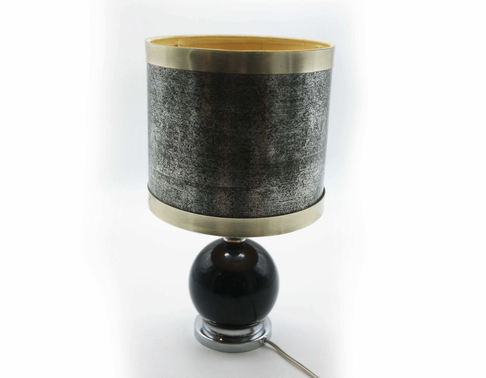 Vintage Black Ceramic And Chrome Table Lamp photo for sale