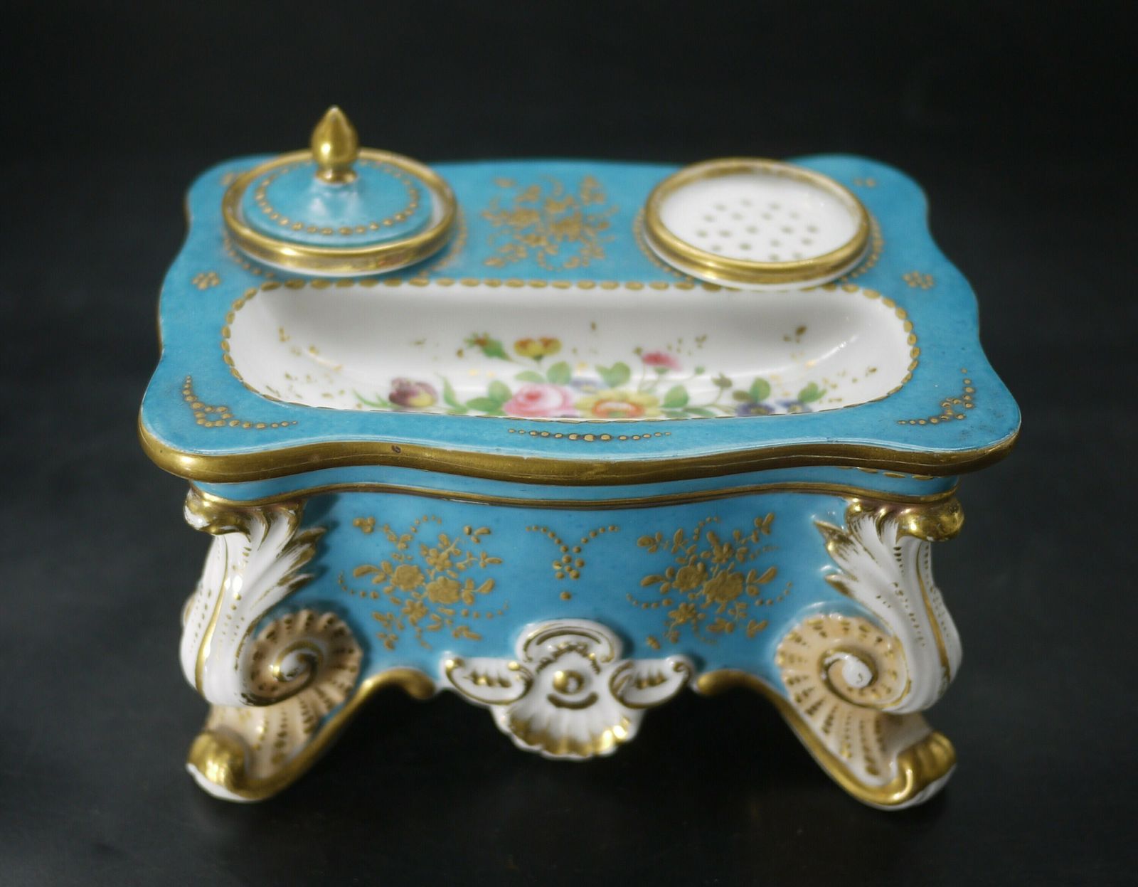 Antique Old Paris Porcelain Inkwell Sander Stand