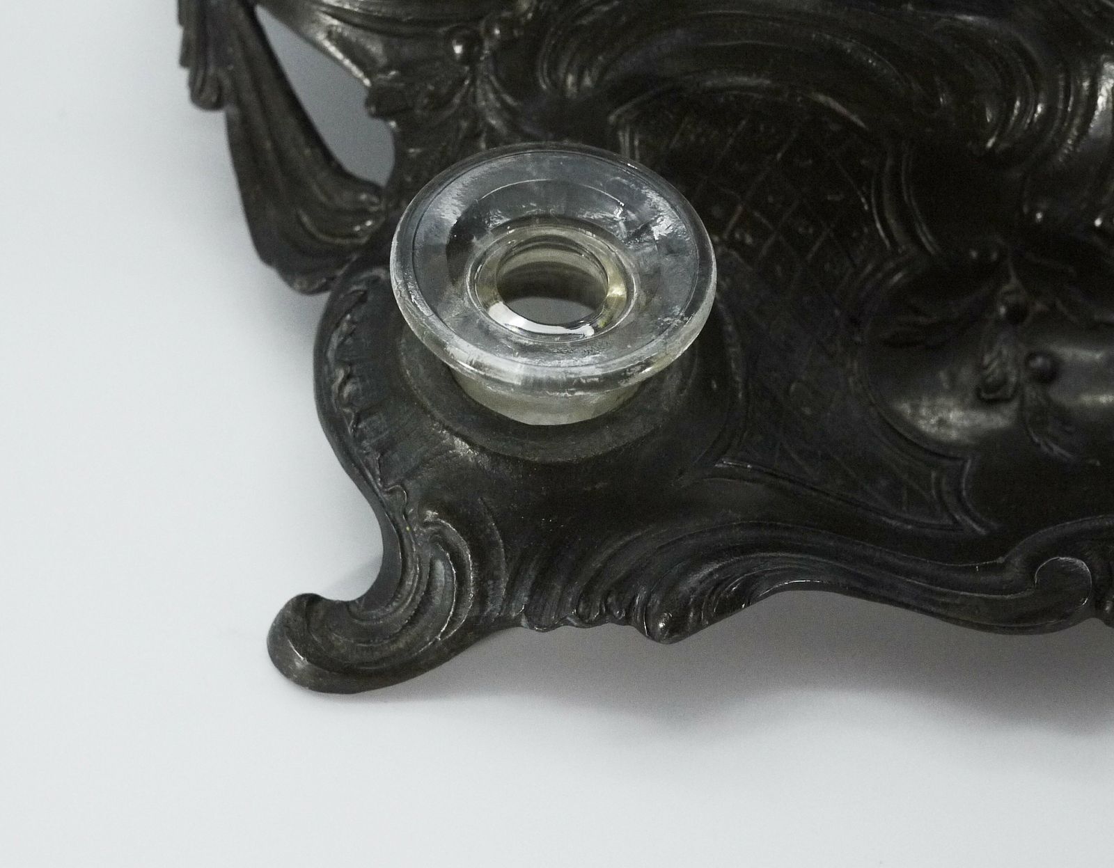 Antique French Spelter Inkstand With Lions, Double Inkwell photo vintage