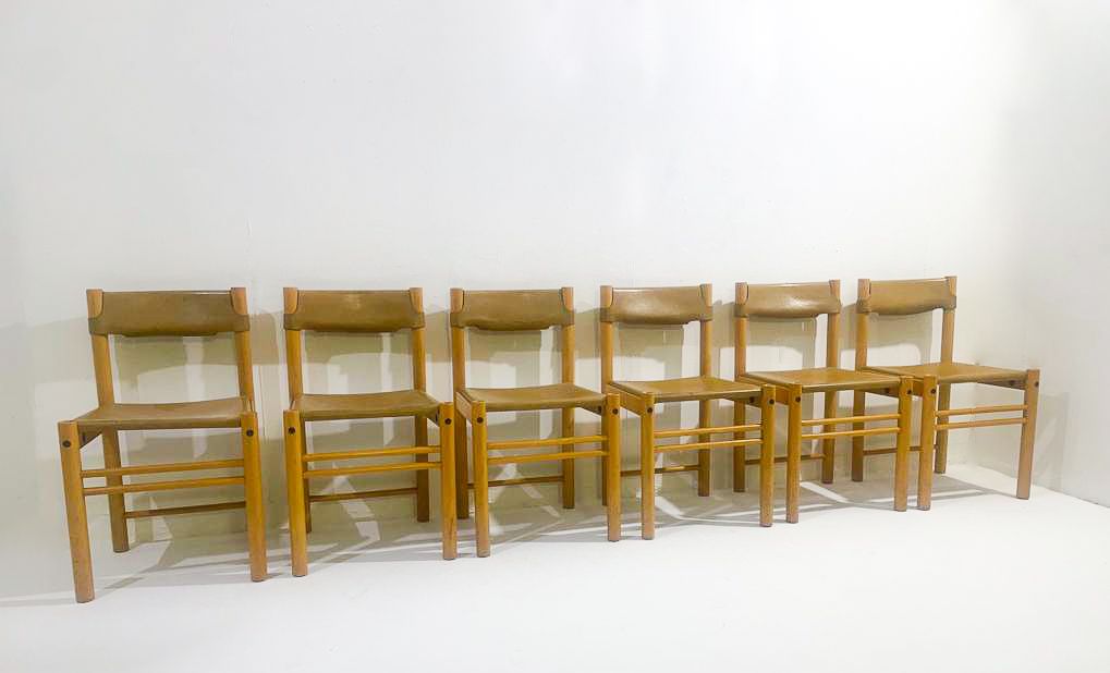 Mid Century Modern Set Of 6 Wood And Leather Chairs photo furniture
