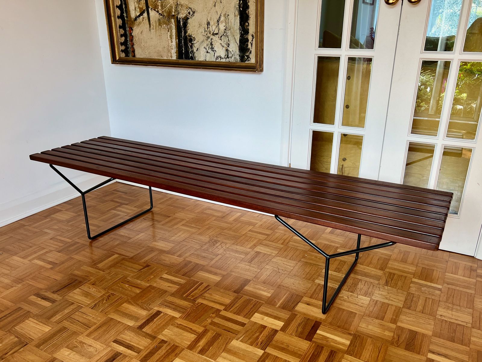 photo for sale Mid Century Bench By Harry Bertoia In Teak And Steel