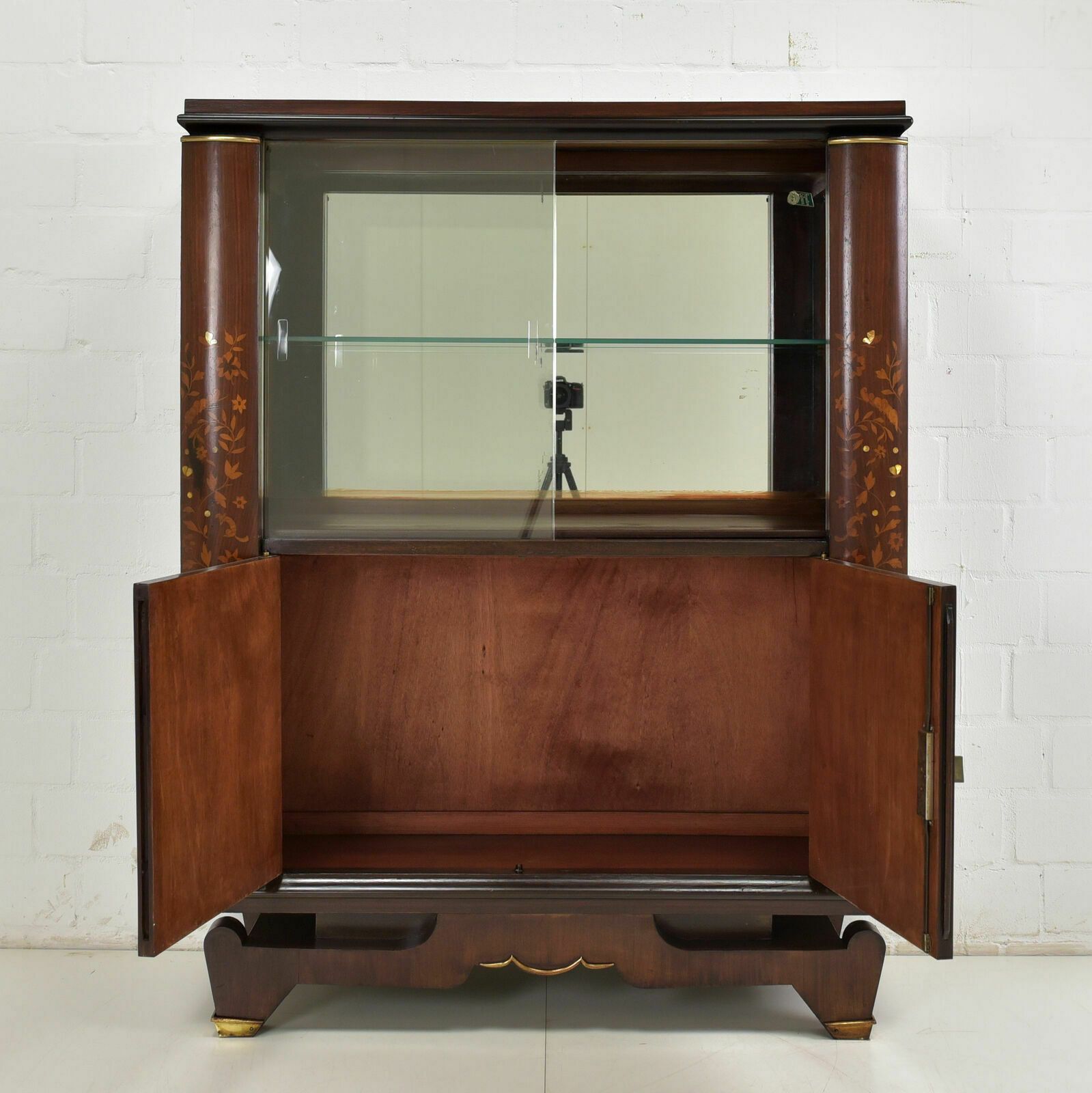 Antique! Display Cabinet Restored Jules Leleu Art Deco Bar Cabinet Mahogany France photo for sale