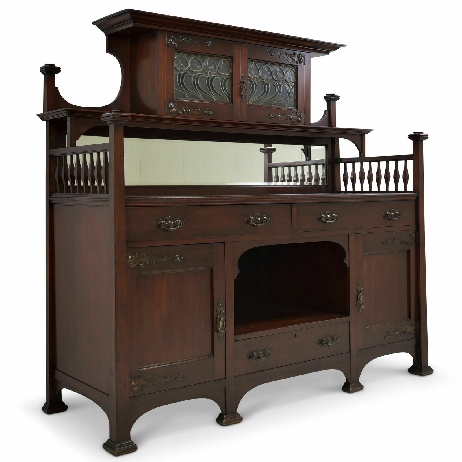 Antique! Buffet Cabinet Restored Art Nouveau Around 1900 Mahogany Sideboard