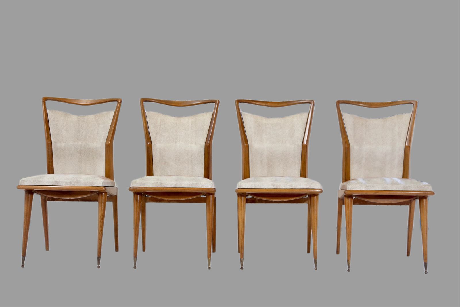 Set Of 4 French Mid Century Modern Teak Dining Chairs With Sculpted Brass Sabots photo vinterior