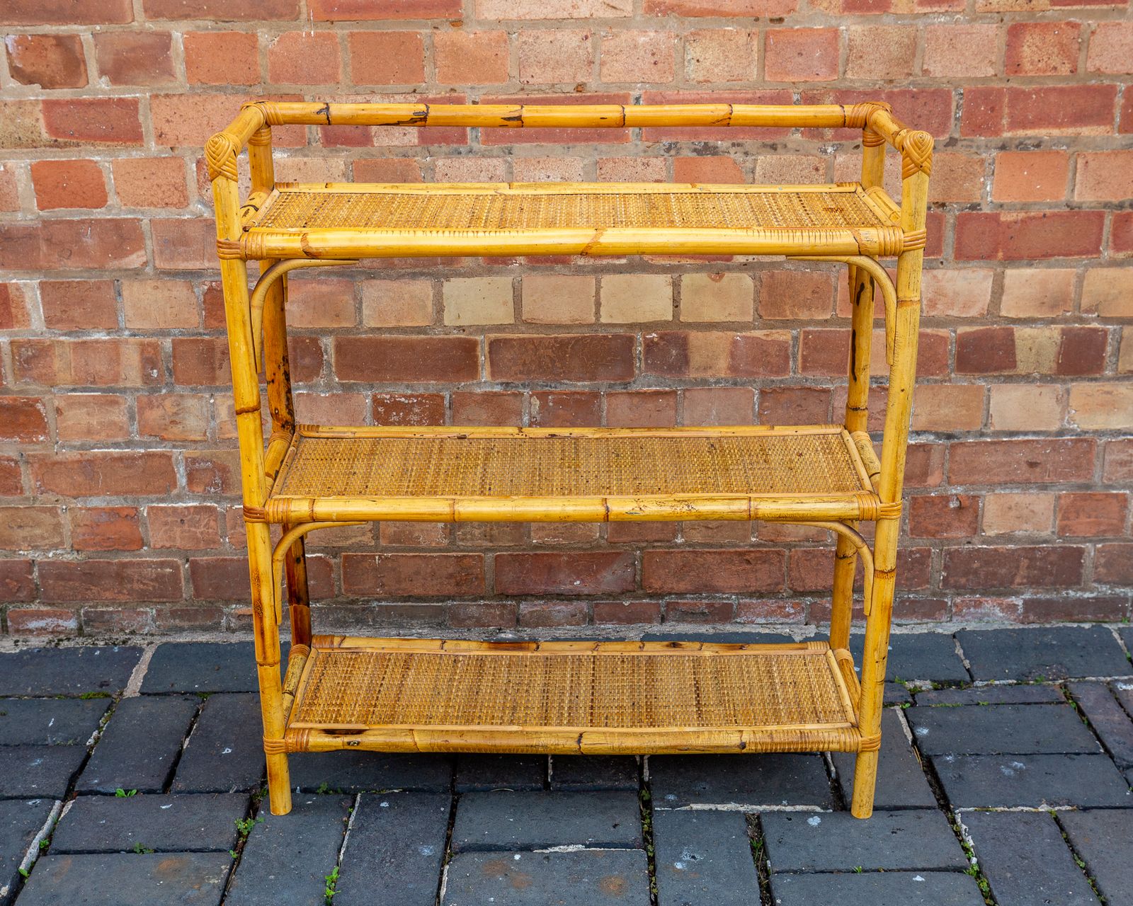 Boho Chic Bamboo Shelves 1970s Mcm Italian Dal Vera Freestanding Bookcase Mid Century Rattan Bohemian Blonde Three Tier Shelving Unit photo Furniture