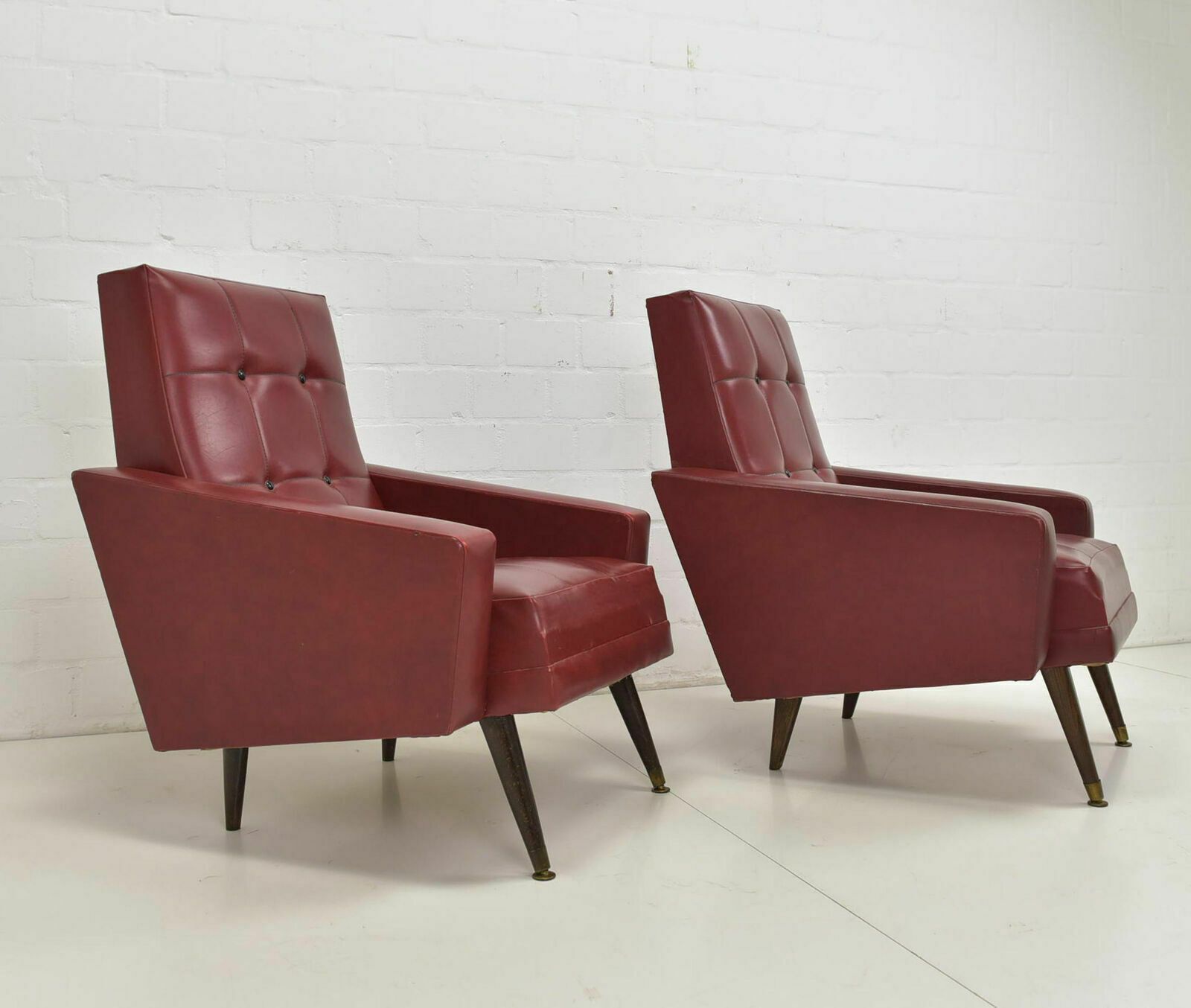 Pair Of Armchairs 2x Lounge Chair Vintage 50s 60s Red Skai Rockabilly Club Chairs photo vintage