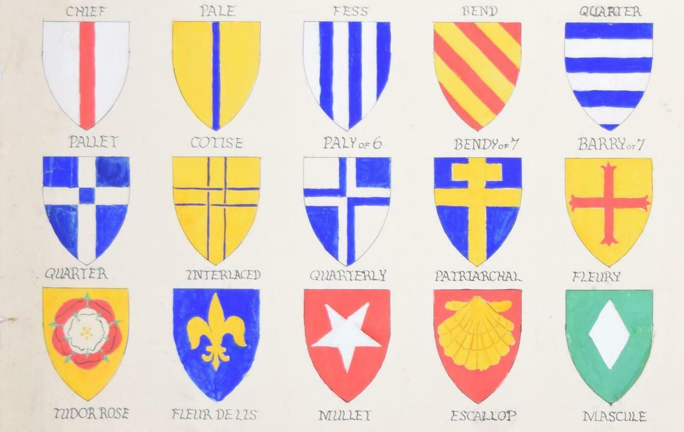 A Heraldic Primer Coat Of Arms Shield Designs Watercolour By S Clapham photo for sale