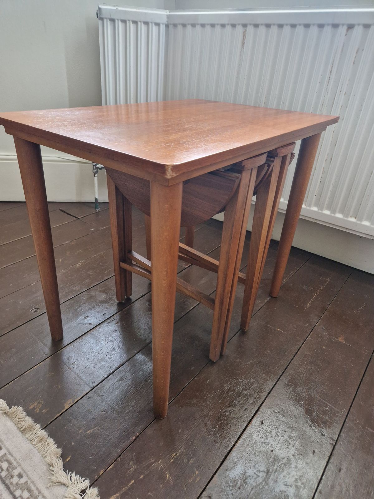 Mid Century Set Of X3 Side Tables, 1 Rectangle & 2 Round Shapes photo Furniture