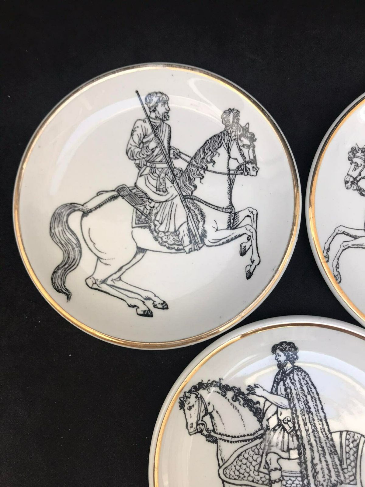Piero Fornasetti Original Coasters Set 5 Cavalieri Small Plates Wall Art Italian Design White Black Decor Gift For Him photo Home Decor